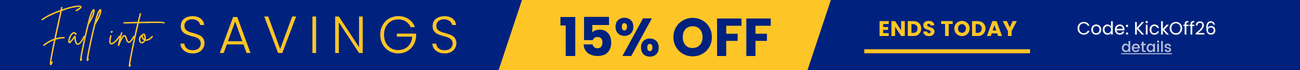 Fall into savings 15% off ends today. Use code kickoff26