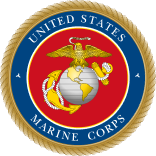 Official emblem of the United States Marine Corps displaying the Eagle, Globe, and Anchor insignia on a red and blue circular seal.