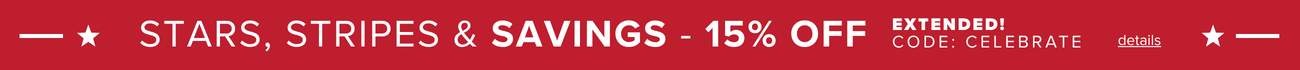 Stars, stripes & savings - 15% off with code CELEBRATE - ENDS TOMORROW