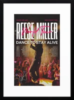 Framed theatrical poster reading ‘Reel Fever: Dance to Stay Alive’ with a silhouetted dancer against a colorful concert crowd.