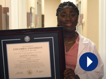 Verified customer photo for Shangyne S., sharing their experience with Church Hill Classics diploma frames, next to a play icon (video thumbnail)