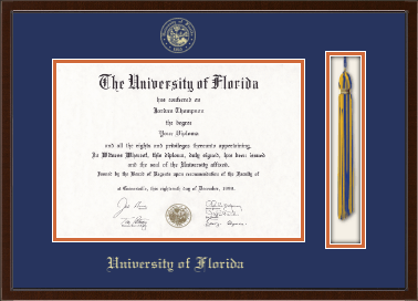 University of Florida diploma frame with tassel holder and school seal