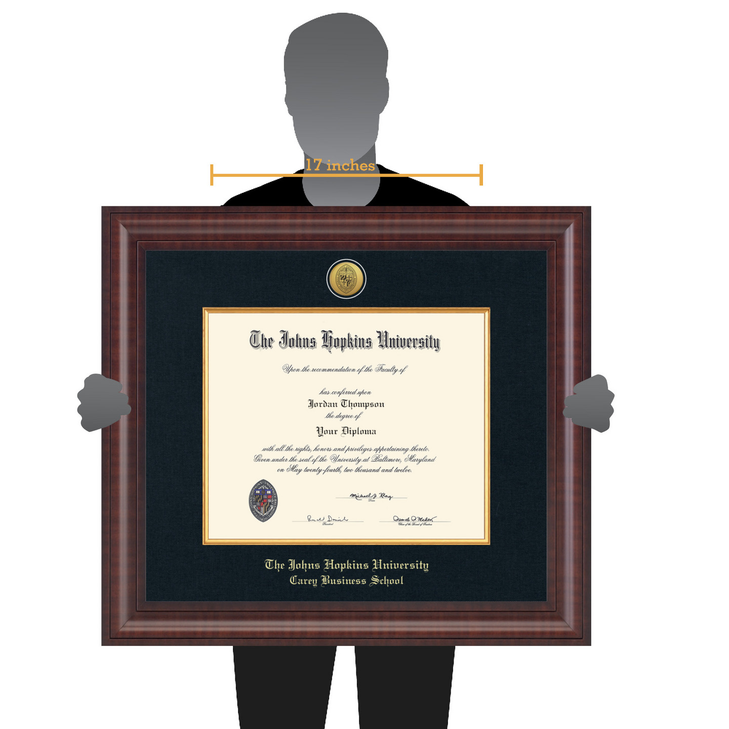 Johns Hopkins University Presidential Gold Engraved Diploma Frame in