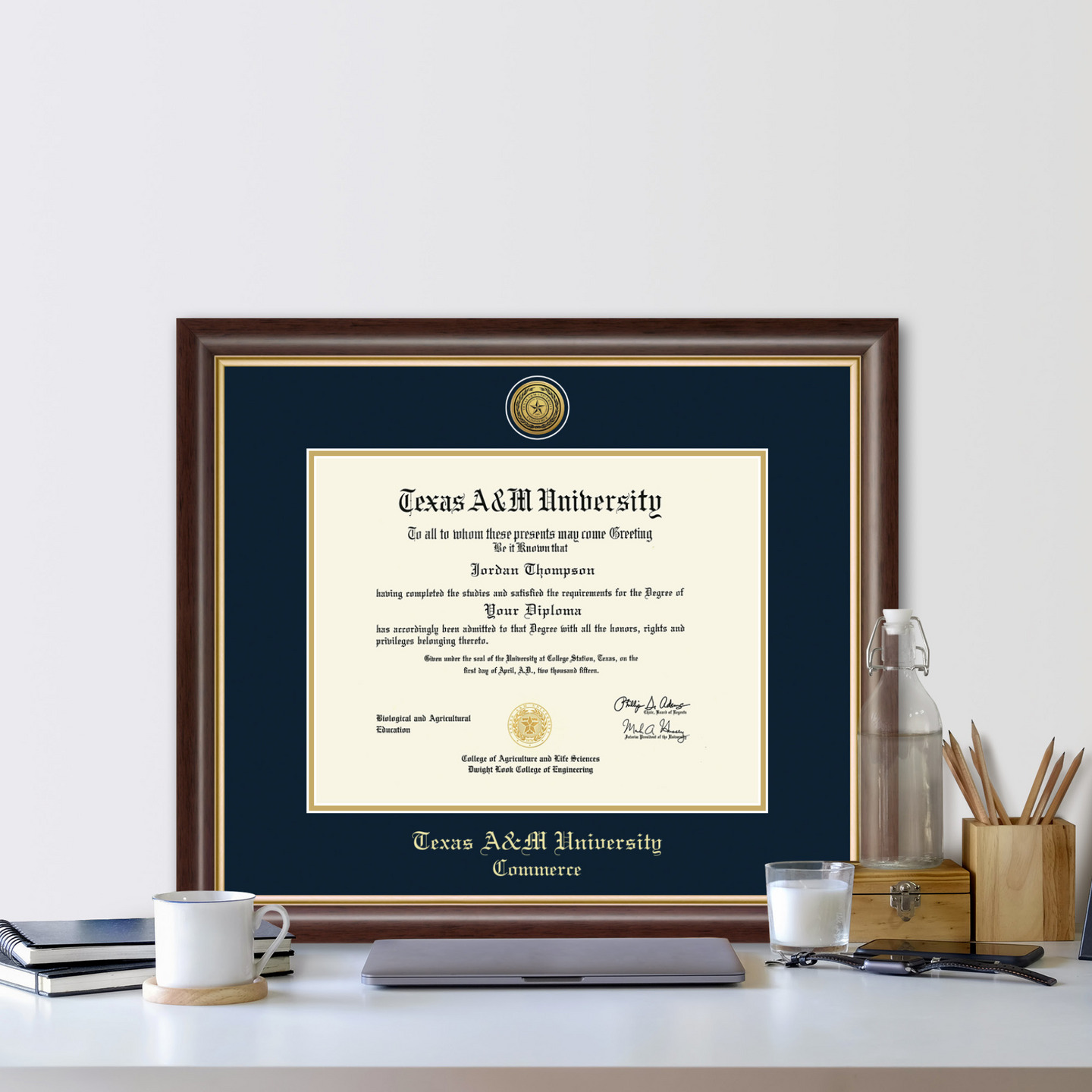 Texas A&M University Commerce Gold Engraved Medallion Diploma Frame