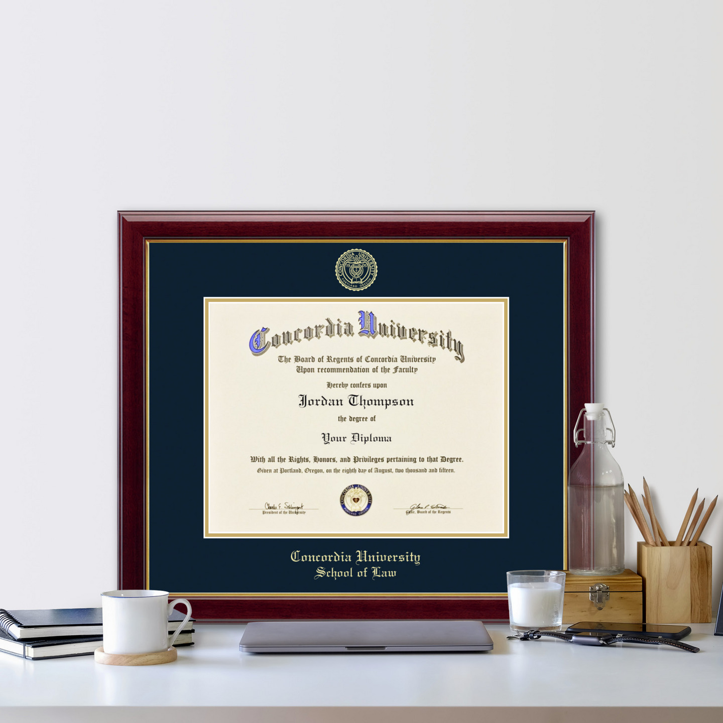 Concordia University Portland Gold Embossed Diploma Frame in Gallery