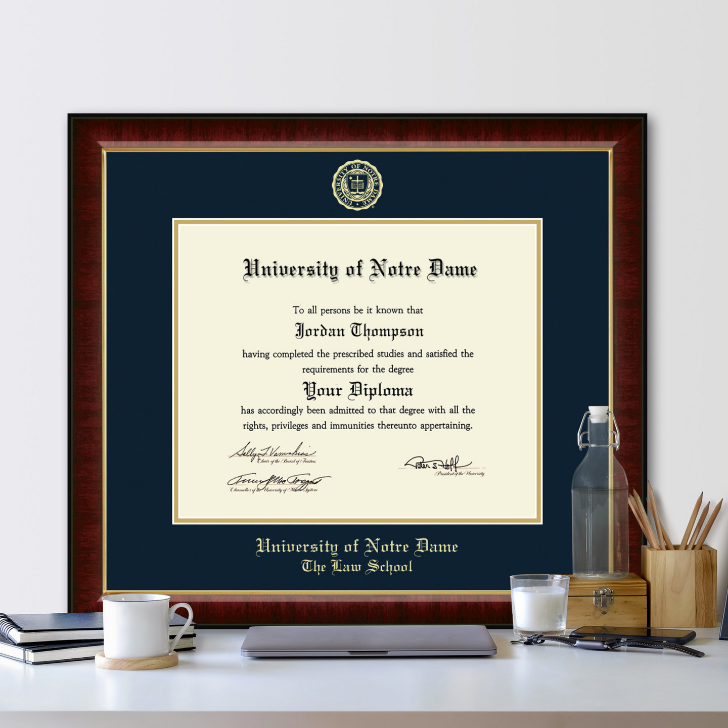 University of Notre Dame Gold Embossed Diploma Frame in Murano Item