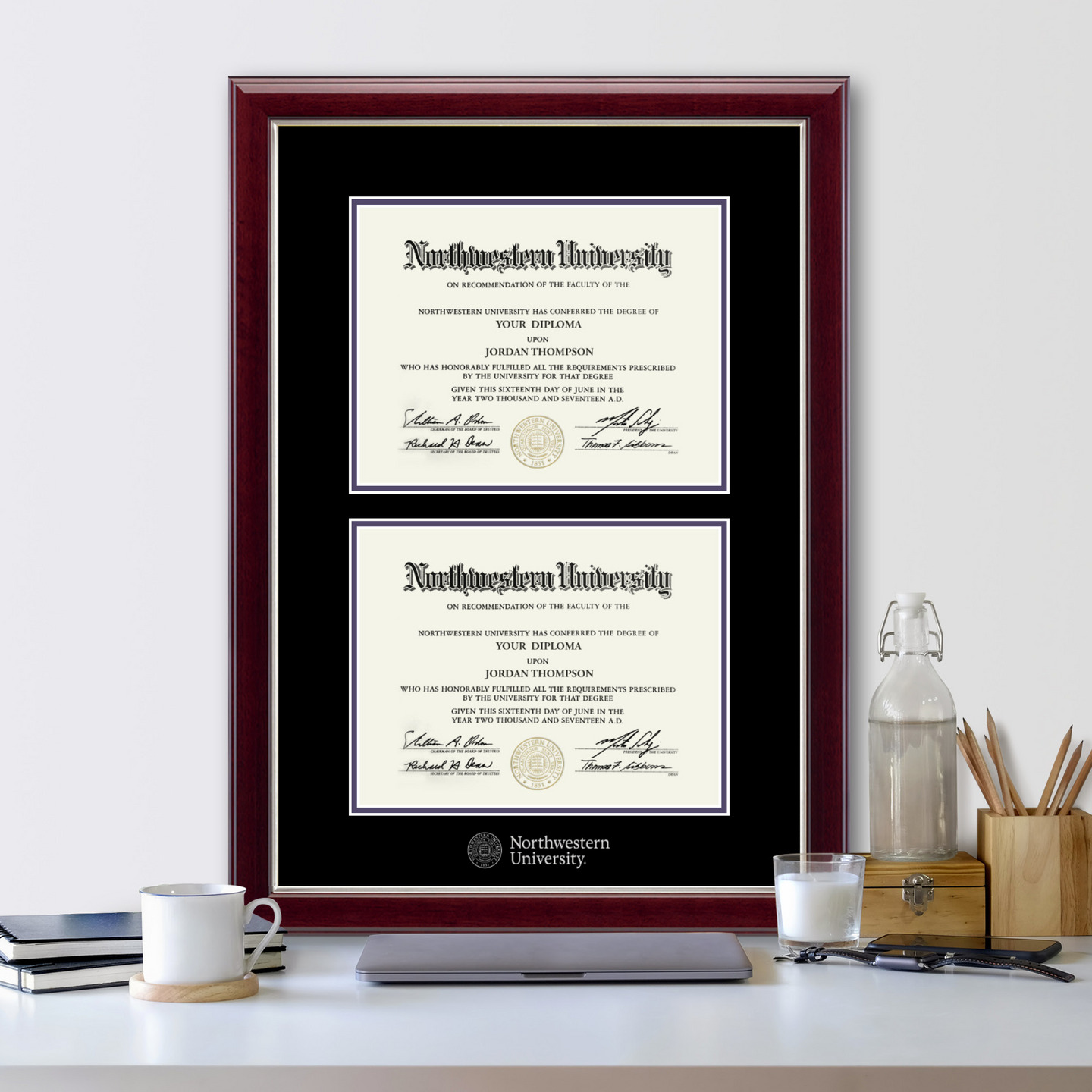 Northwestern University Double Diploma Frame In Gallery Silver Item 