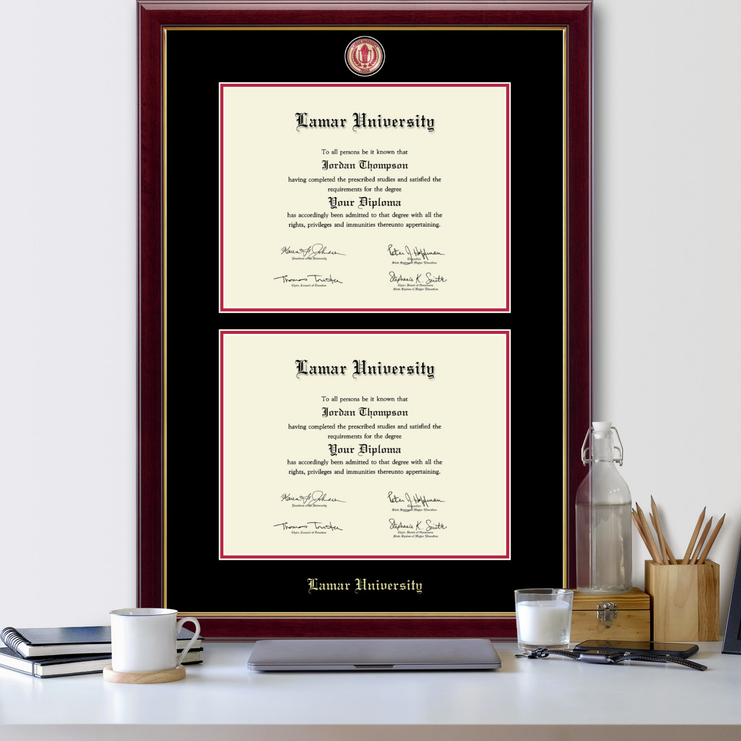 Lamar University Masterpiece Medallion Double Diploma Frame In Gallery Item 335371 From Lamar