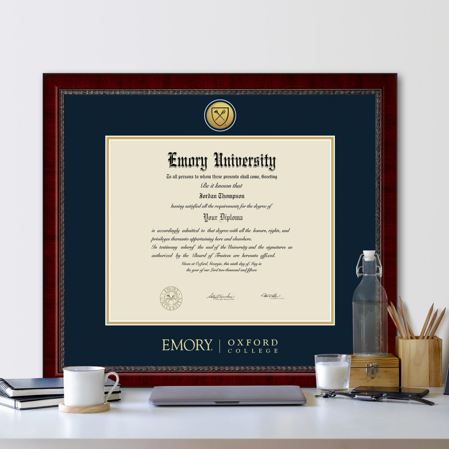 Emory Oxford College Gold Engraved Medallion Diploma Frame in Sutton