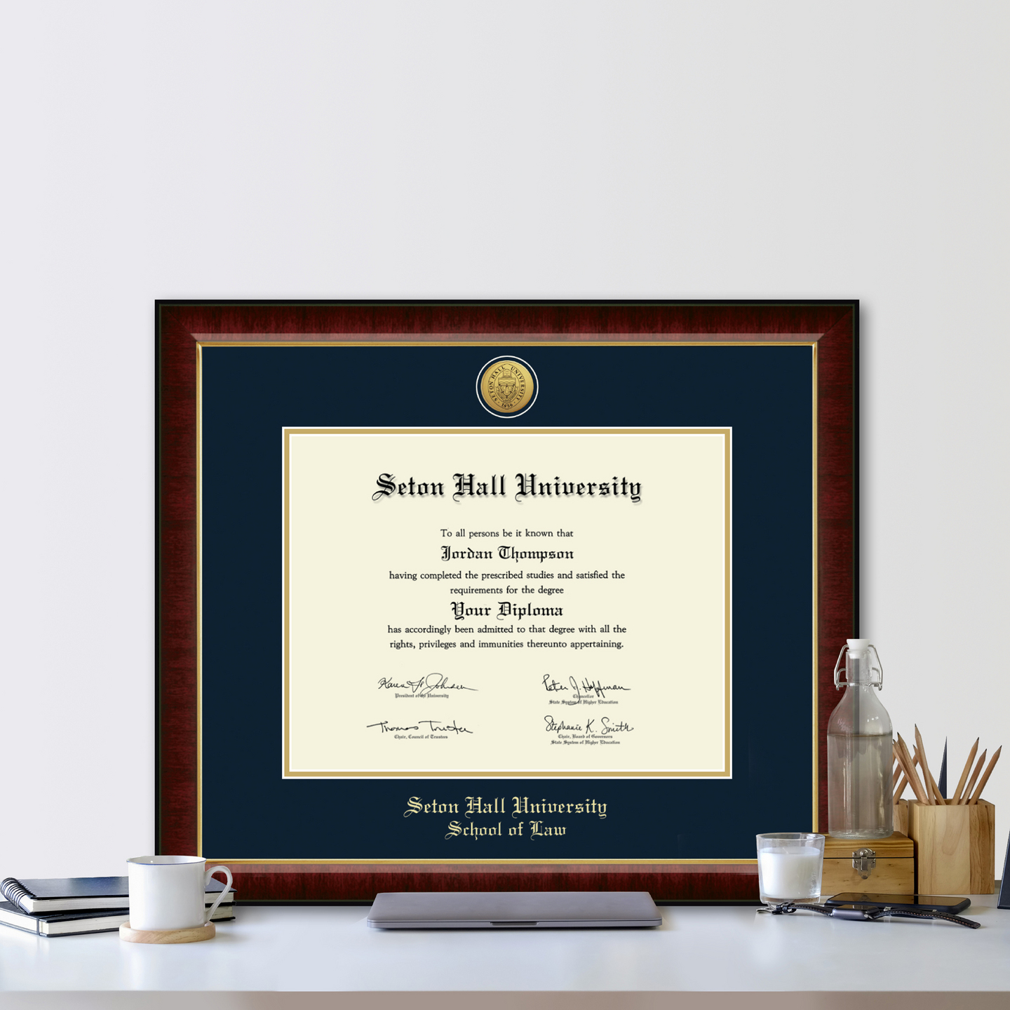 Seton Hall University Gold Engraved Medallion Diploma Frame in Murano