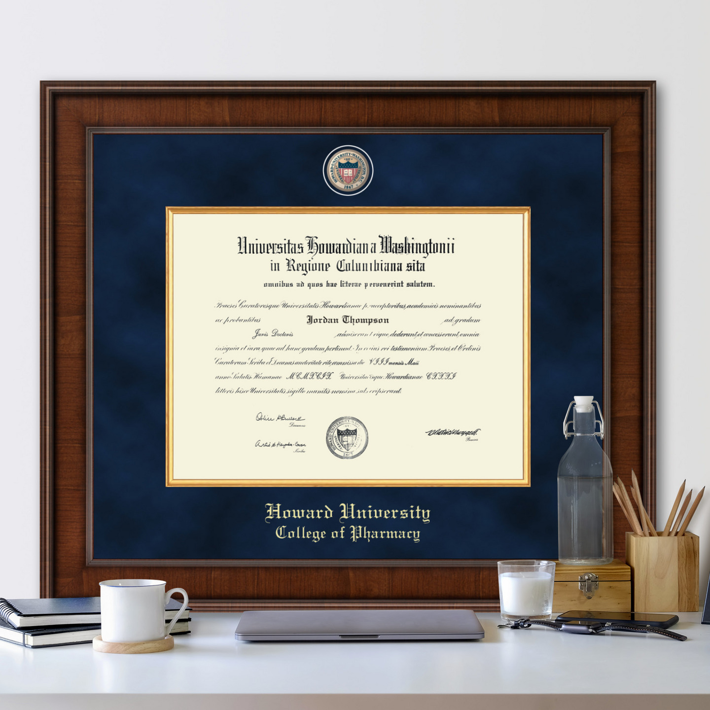 Howard Petite Diploma Frame - Mahogany With Gold Trim & School Seal | Fits 11" X 8.5" Diplomas, Handcrafted In USA