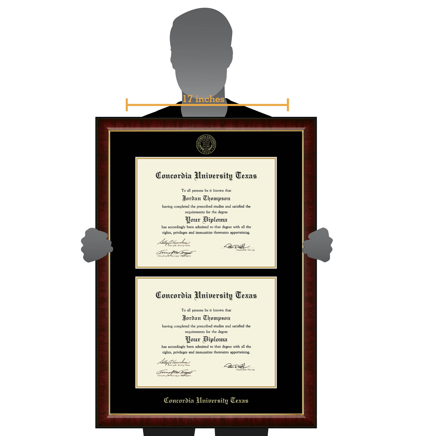 Concordia University Texas Double Diploma Frame in Murano Item