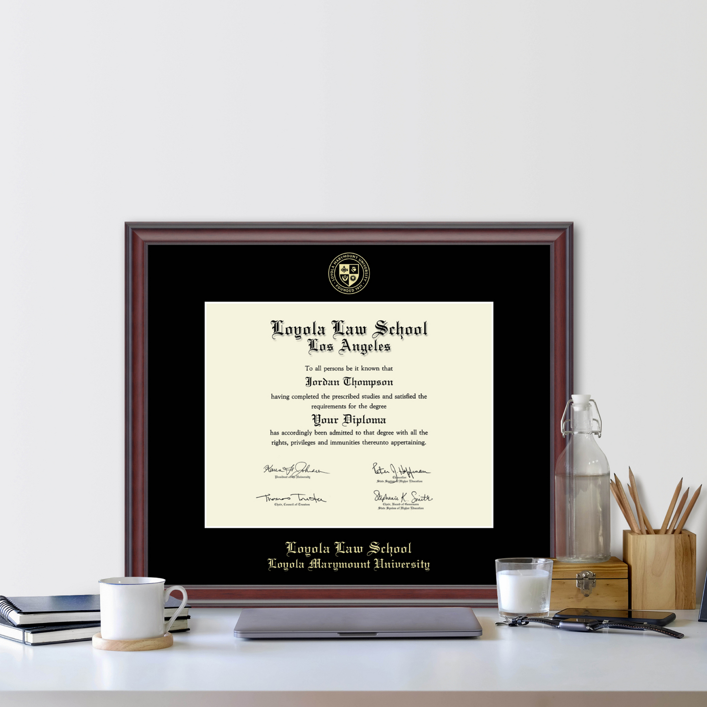 Loyola Law School Los Angeles Gold Embossed Diploma Frame in Studio