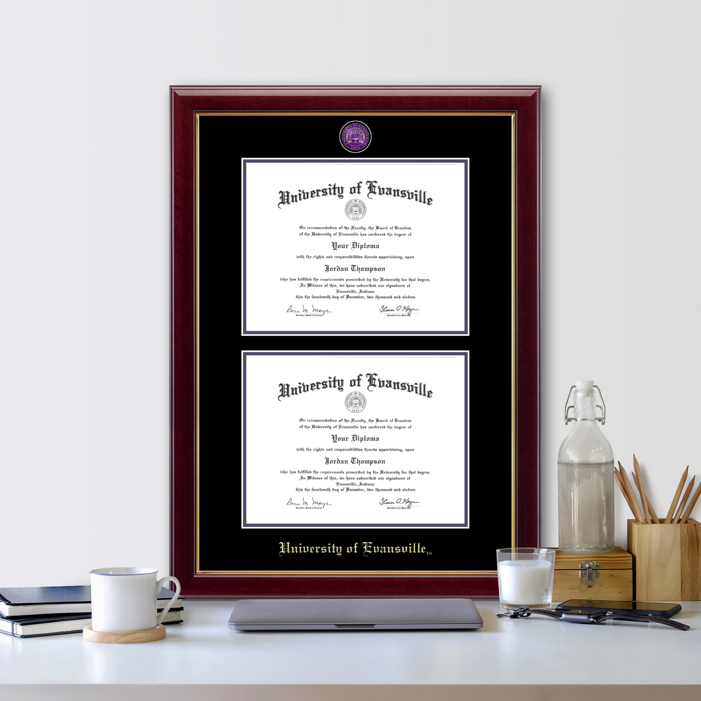 University of Evansville Masterpiece Medallion Double Diploma Frame in
