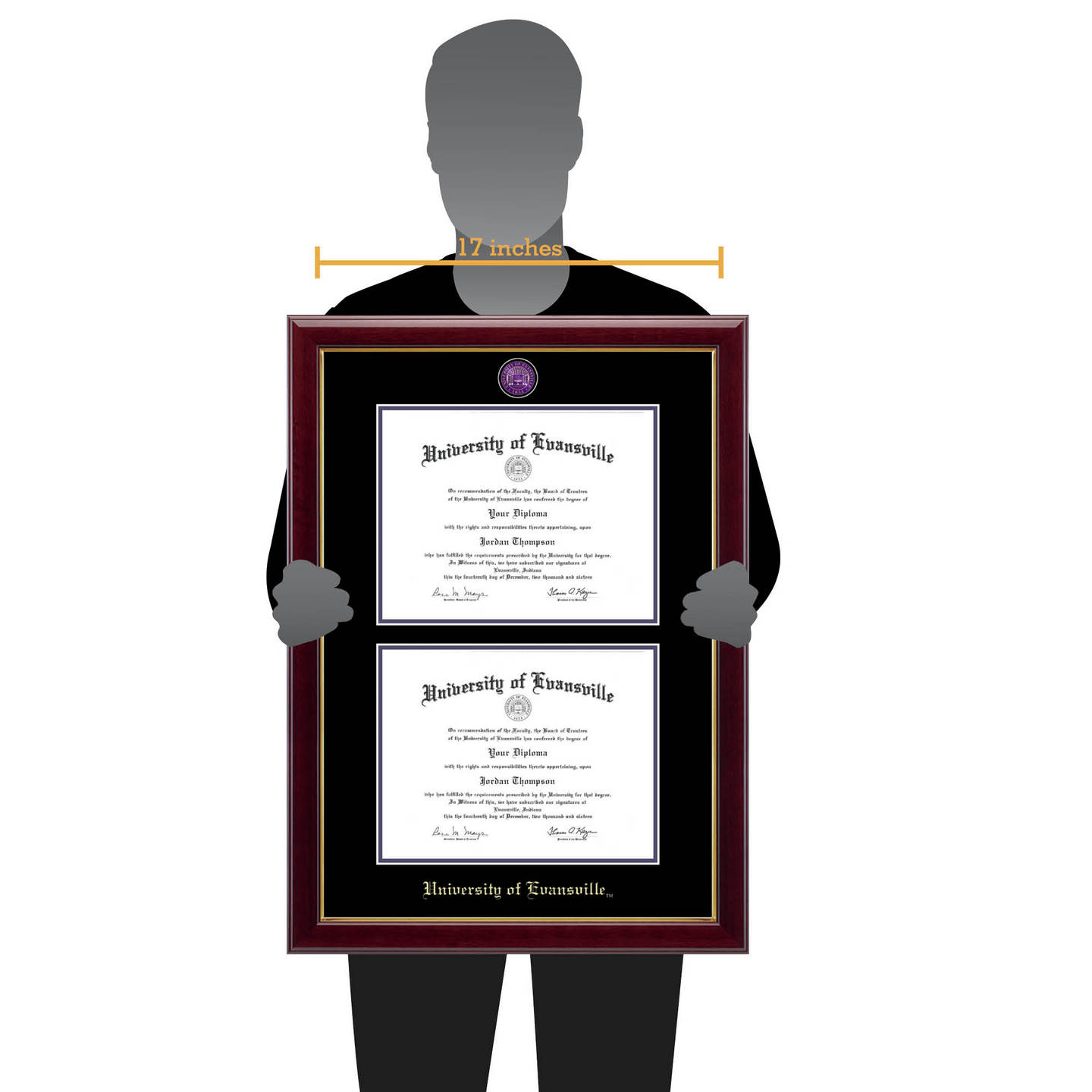 University of Evansville Masterpiece Medallion Double Diploma Frame in