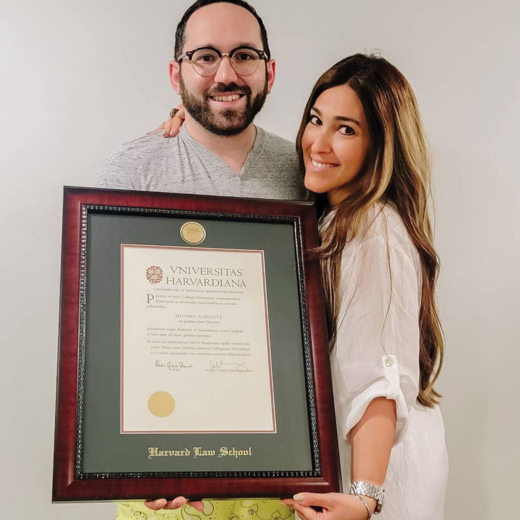 Couple with Harvard Law School degree frame