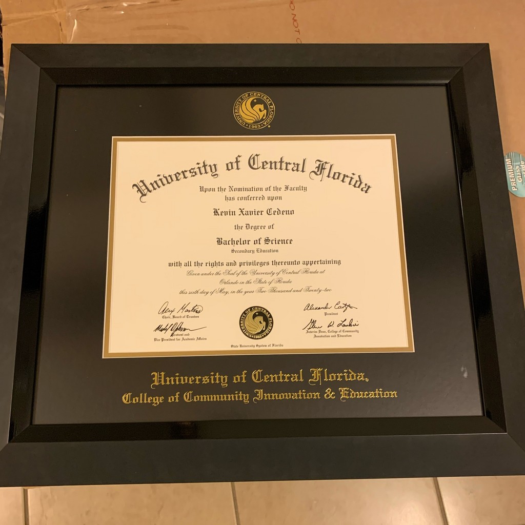 UCFL College of Community Innovation & Education diploma frame