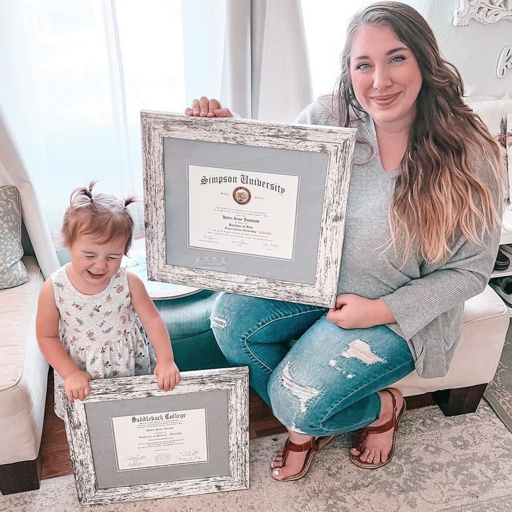 Happy Grad showing off her frames with her daughter from Simpson University and Saddleback College degrees