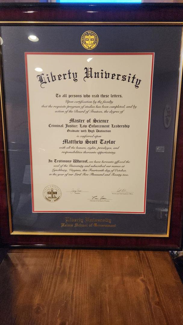 Liberty University Gold Embossed Diploma Frame