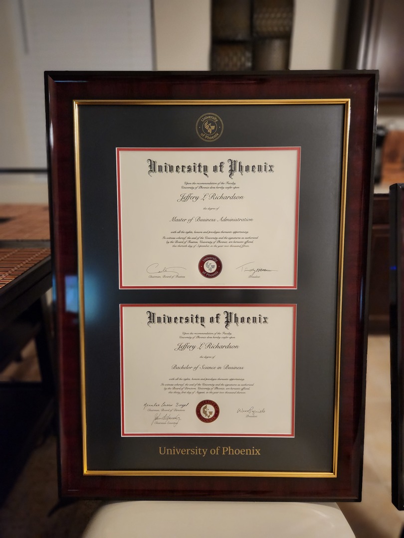 University of Phoenix double diploma frame