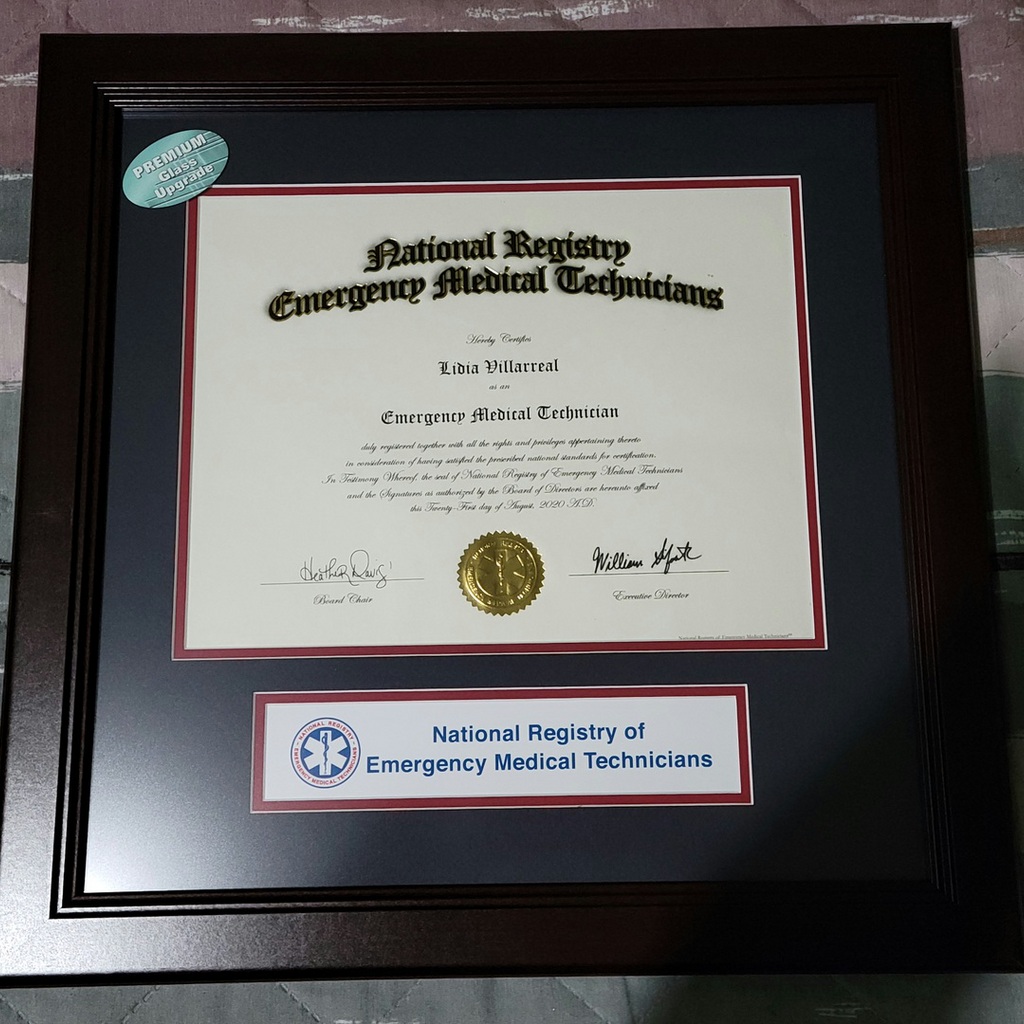 National Registry of EMT certificate frame
