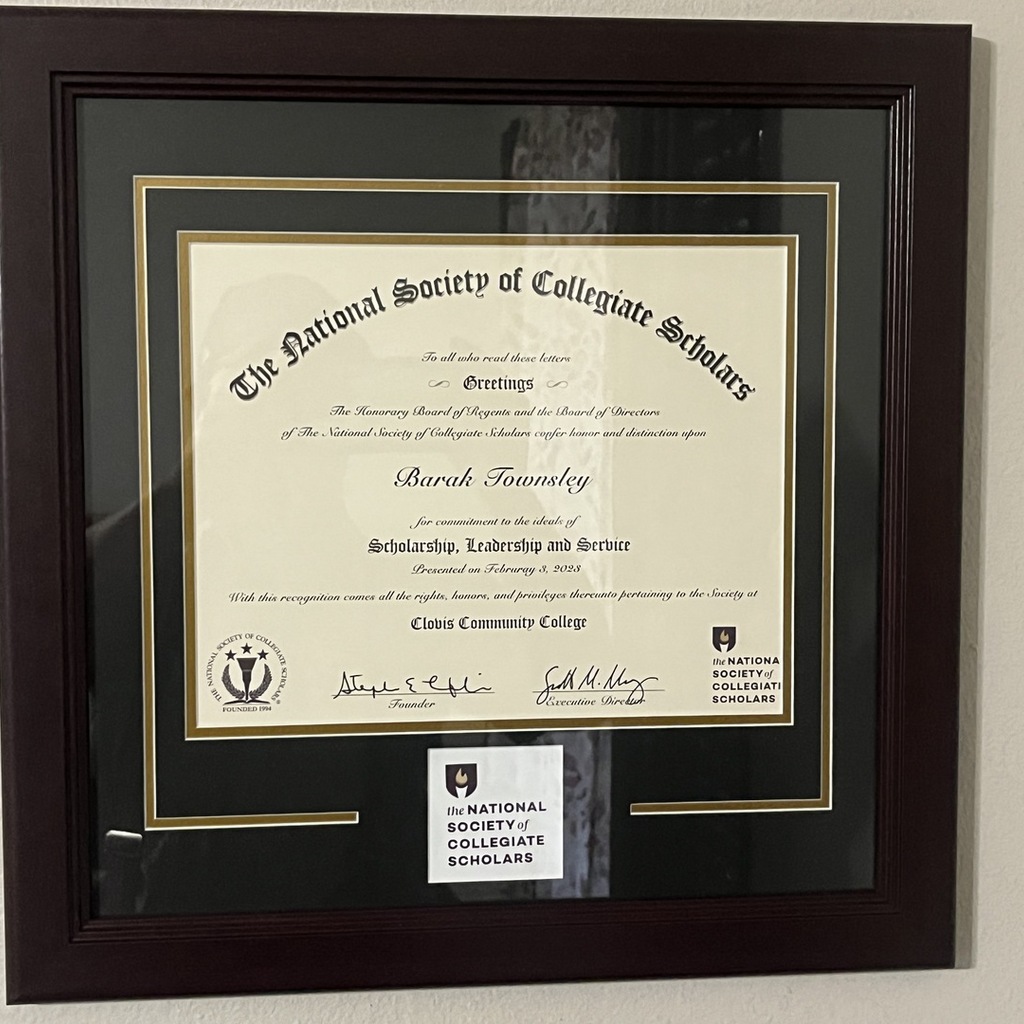 National Society of Collegiate Scholars certificate frame