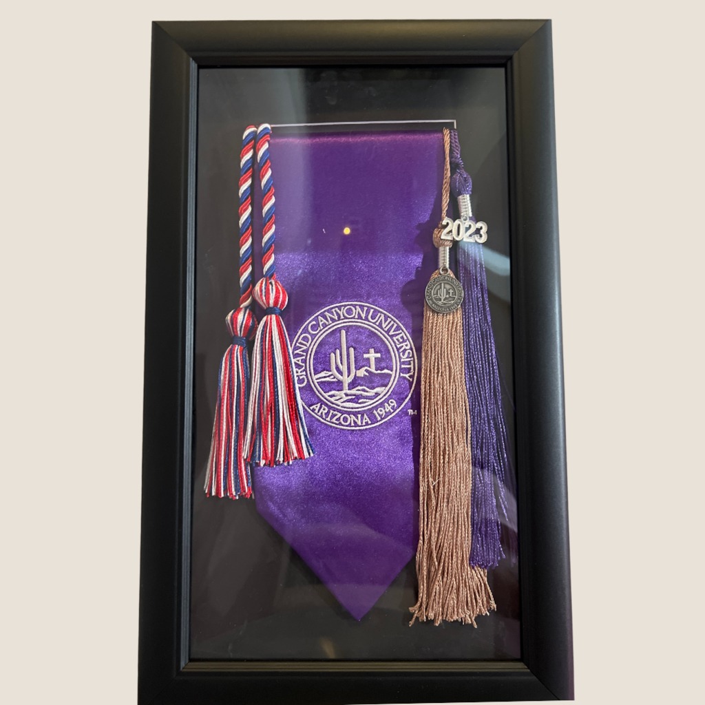 Purple Grand Canyon Stole frame with honors cords and tassel