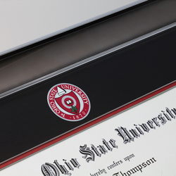 Ohio State diploma frame closeup of school seal