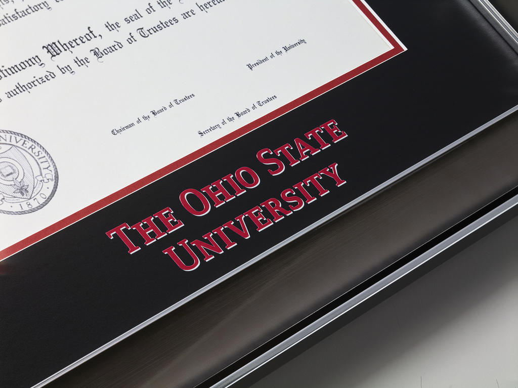 Ohio State diploma frame closeup of name