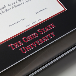 Ohio State diploma frame closeup of name