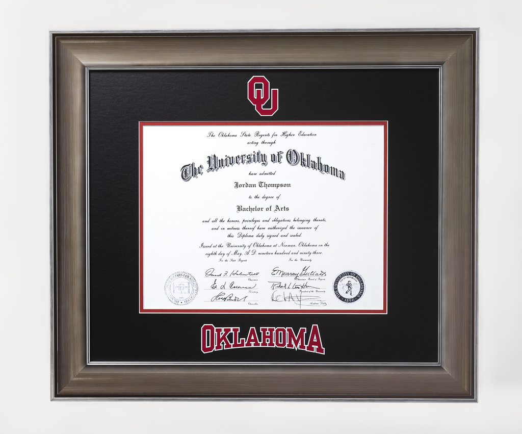 University of Oklahoma diploma frame closeup