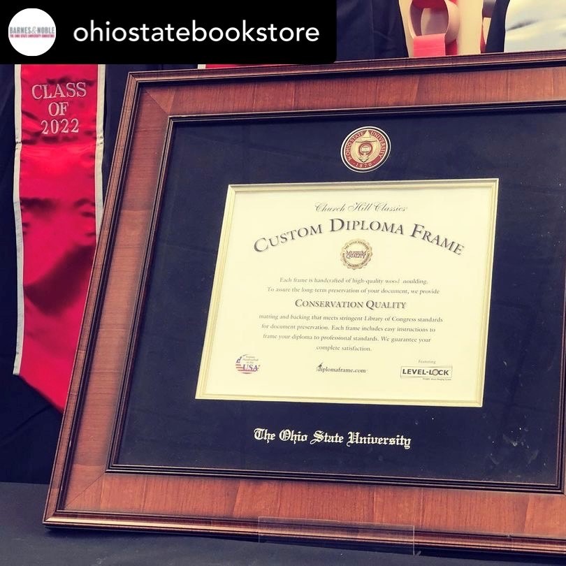 Ohio State diploma frame on shelf in osu bookstore