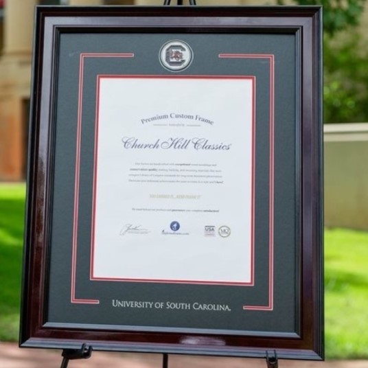 university of south carolina diploma frame on display on campus