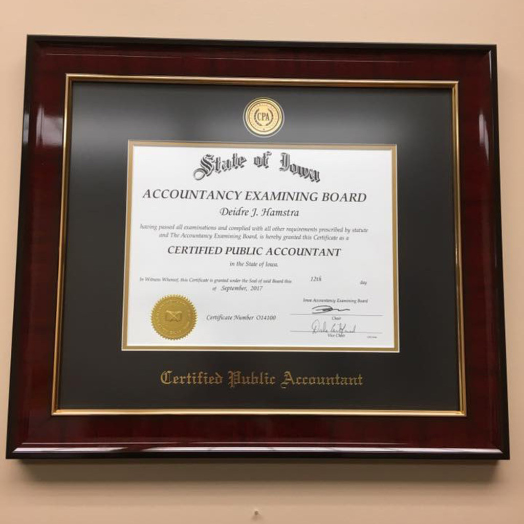 a custom Certified Public Accountant diploma frame