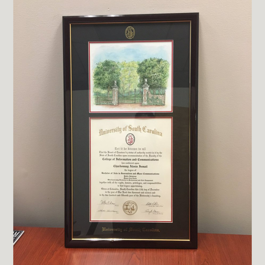 USC diploma frame with campus art