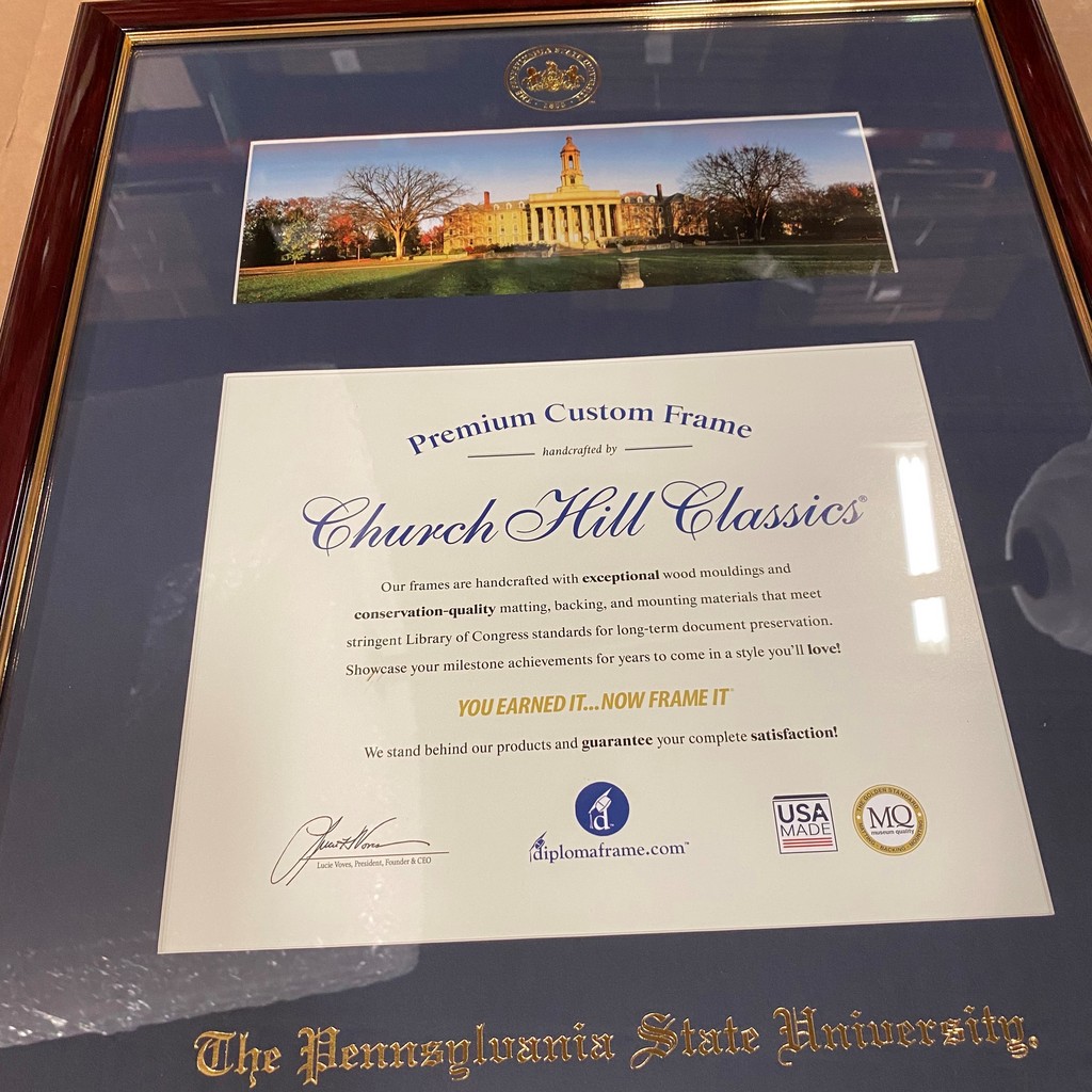 Pennsylvania State University diploma frame