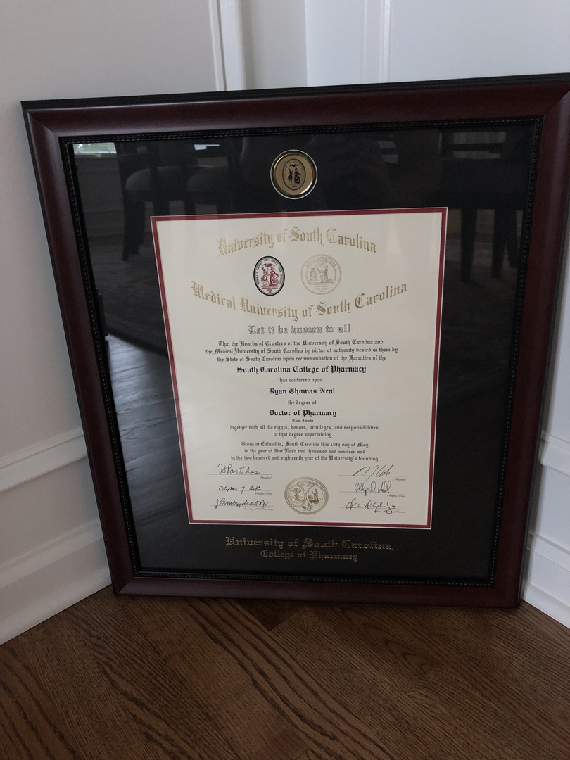 University of South Carolina College of Pharmacy degree frame