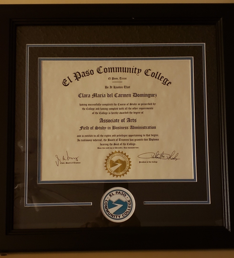 El Paso Community College diploma frame