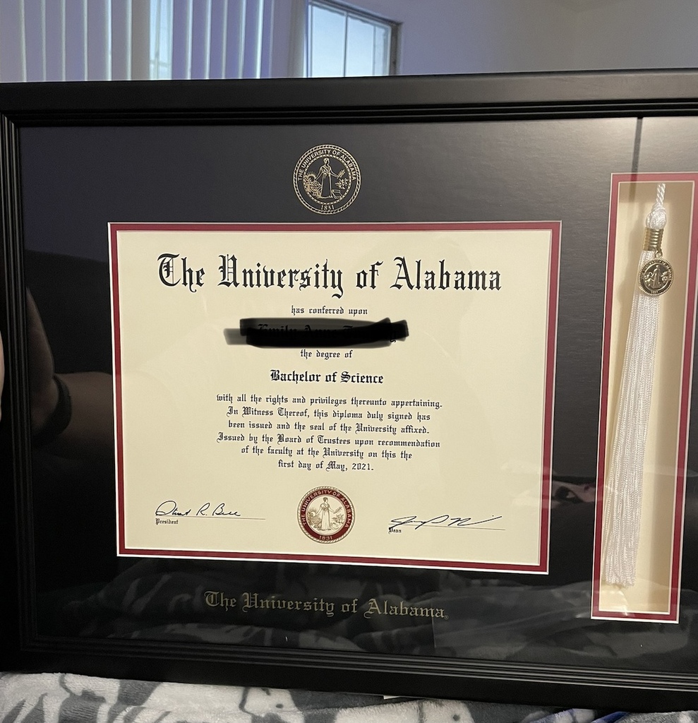 The University of Alabama Tuscaloosa diploma frame