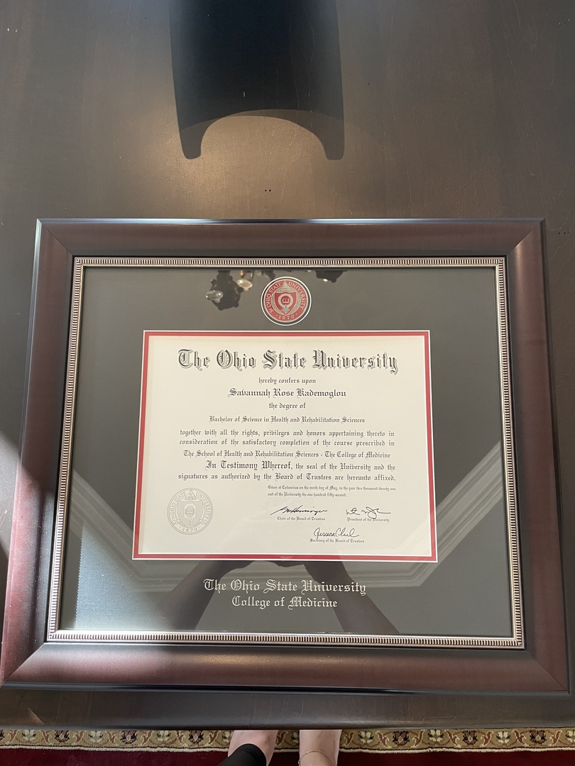 The Ohio State University College of Medicine diploma frame