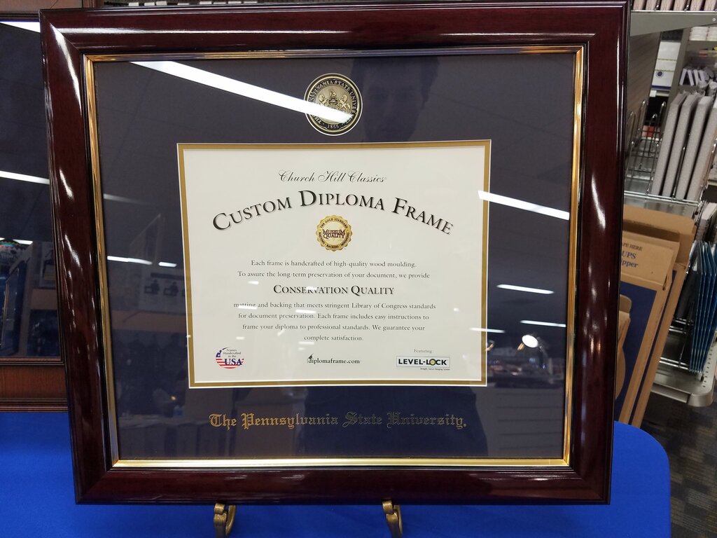 Penn State diploma frame closeup