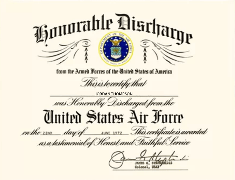 United States Air Force General under Honorable conditions Discharge  Certificate