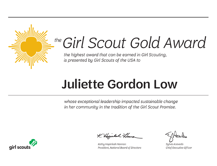 NPS Girl Scout Gold Award Certificate Youth Young Adult, 51% OFF