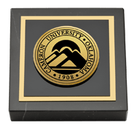 Cameron University paperweight - Gold Engraved Medallion Paperweight