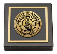 Arcadia University paperweight - Gold Engraved Medallion Paperweight