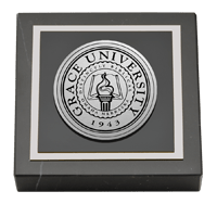 Grace University paperweight - Silver Engraved Medallion Paperweight