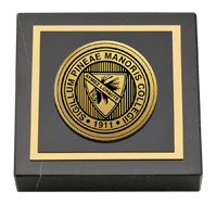 Pine Manor College Gold Engraved Medallion Paperweight