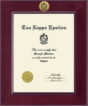 Tau Kappa Epsilon Fraternity Century Gold Engraved Certificate Frame in Cordova
