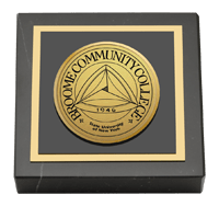 Broome Community College paperweight - Gold Engraved Medallion Paperweight