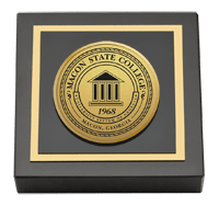 Macon State College paperweight - Gold Engraved Medallion Paperweight